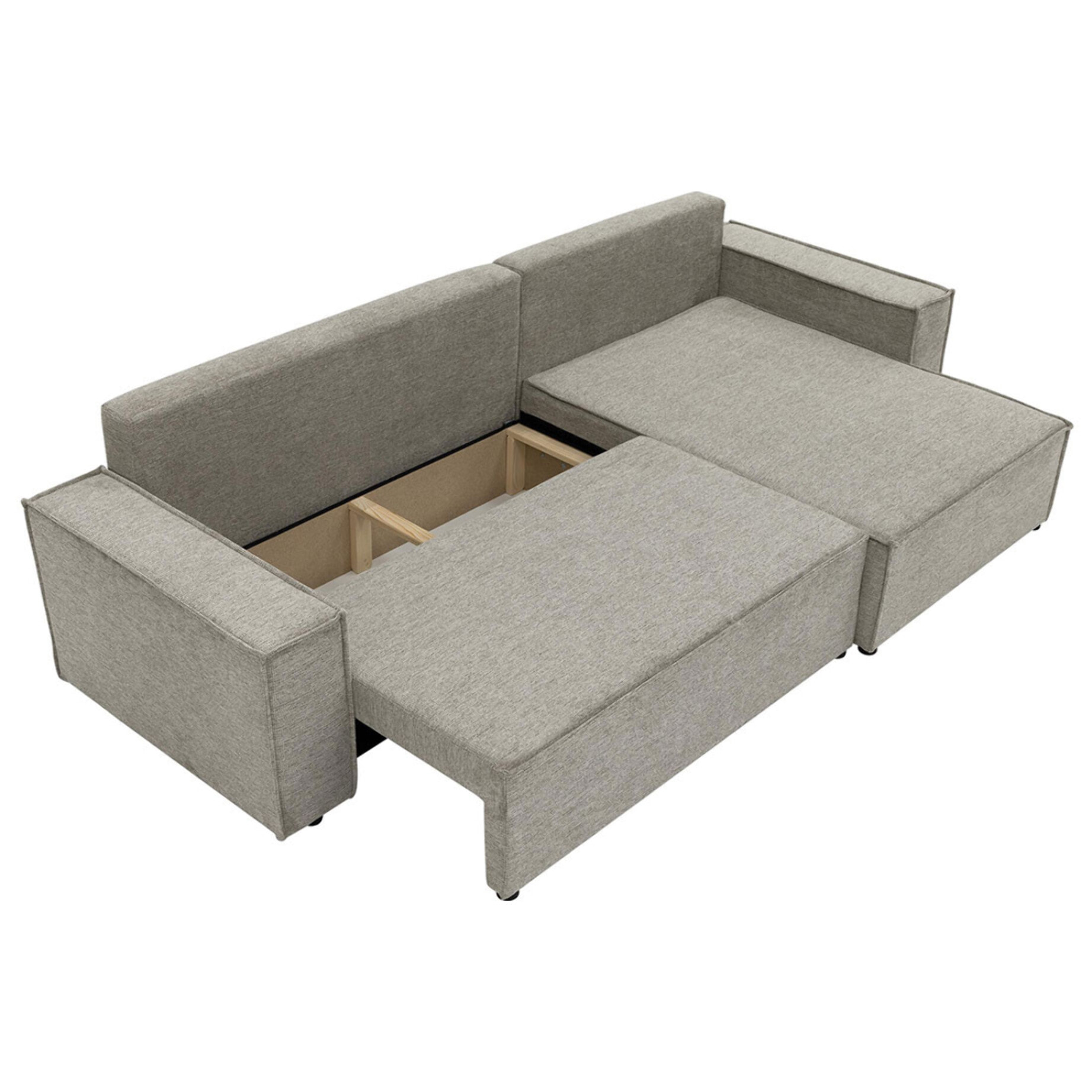 Cezanne - Canapé d'angle réversible 5 places convertible avec coffre en tissu texturé - Gris clair