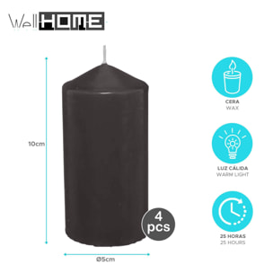 Set de 4 velas de cera en color negro ø5x10cm y 25h de combustión
