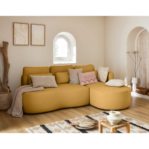 Mahina - canapé d'angle droit - 4 places - convertible avec coffre - en tissu bouclette - Jaune