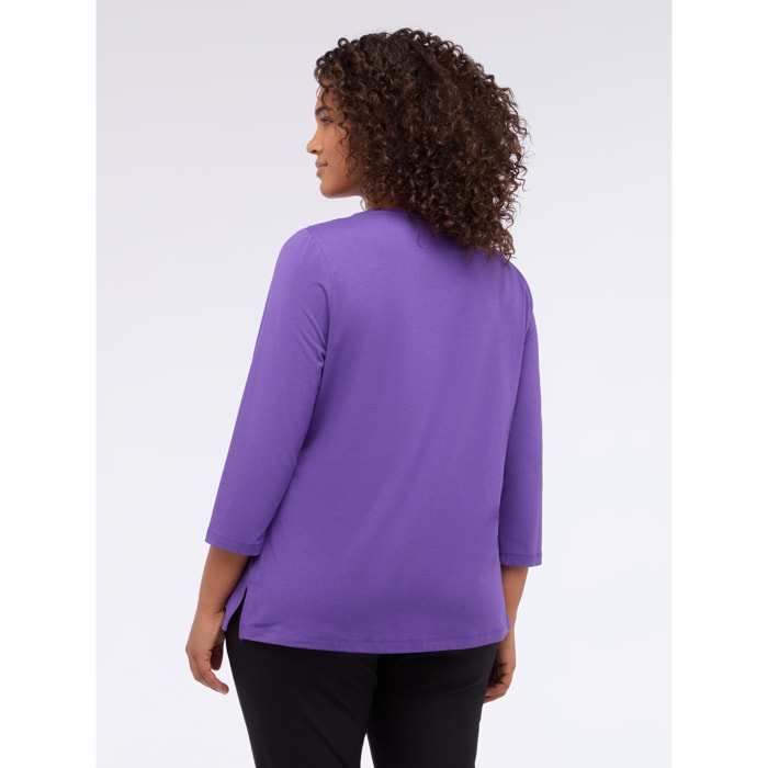 Fiorella Rubino - T-shirt in jersey di cotone con lavorazione a rombi - Viola