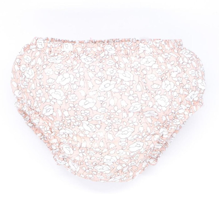 Cubrepañal estampado de flor rosa. Elastico en la cintura y en las piernas.