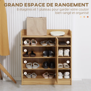 Meuble à chaussures - armoire à chaussures 2 portes 3 étagères 4 niches plateau aspect bois