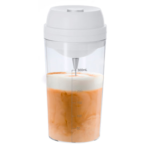 Vaso mezclador de 300 ml de capacidad. Con mezclador eléctrico en tapadera. Con dos velocidades y tapa ajustable. Incluye escala de medidas en el lateral.
