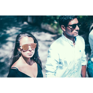 Gafas de sol PALO ALTO PEARL - Gris sólido mate / Plana rosa revo y patillas metálicas doradas