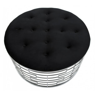 Pouf rotondo, struttura in metallo, rivestimento in velluto, colore argento, Misure 91,5 x 47 x 91,5 cm