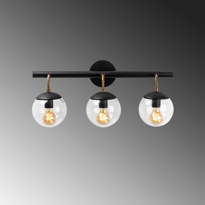 Aplique de pared, metal , negro, 61x28x20, casquillo 3 x E 27 Max 40 W