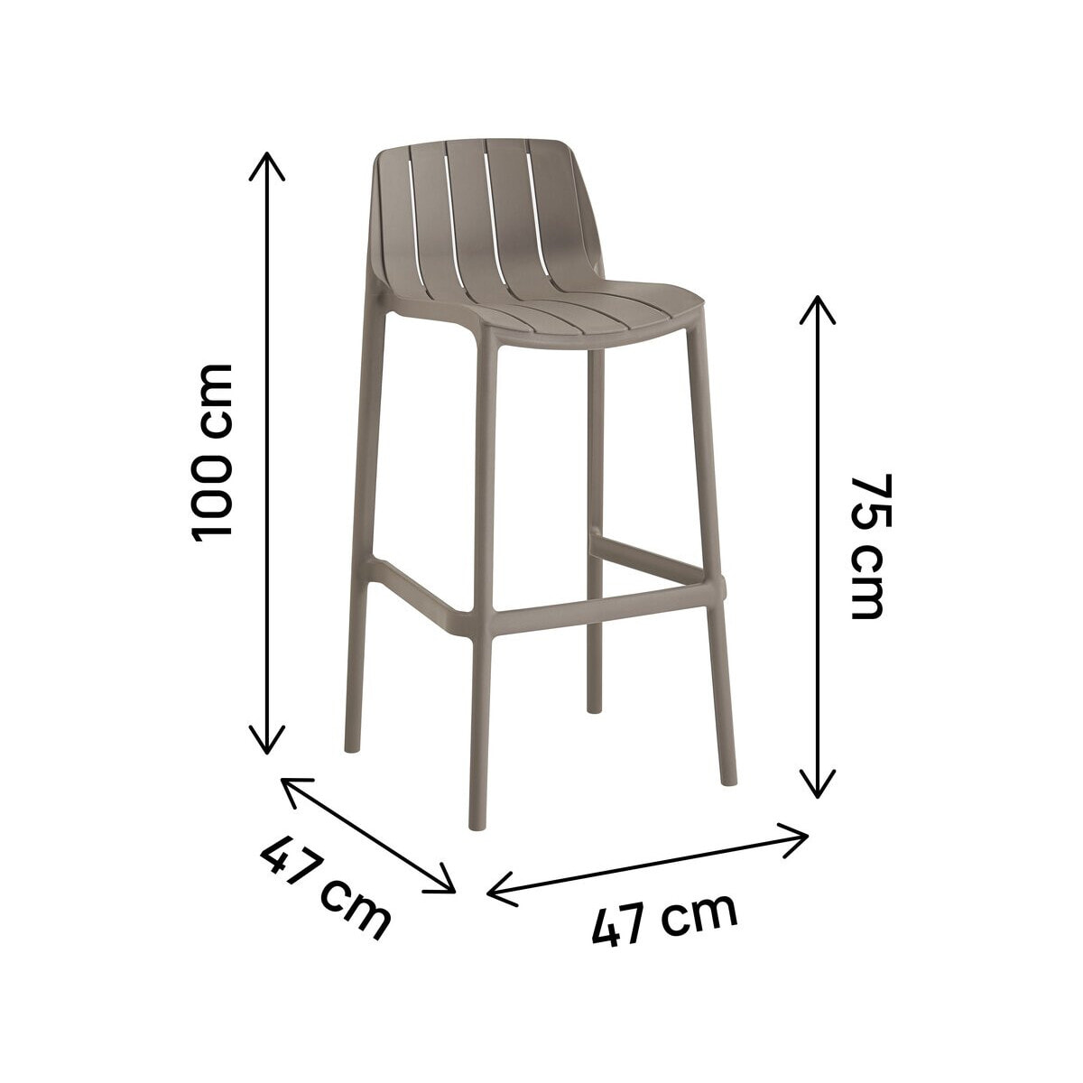 Lot de 2 chaises hautes de jardin empilable "Vaena" - Taupe