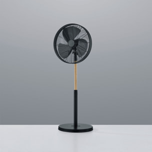 Viking - Ventilatore a piantana in stile industriale con altezza regolabile e tripla velocità di ventilazione legno e metallo Ø28 cm.