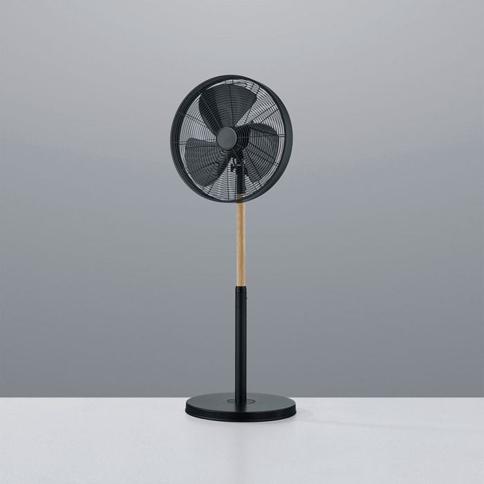 Viking - Ventilatore a piantana in stile industriale con altezza regolabile e tripla velocità di ventilazione legno e metallo Ø28 cm.