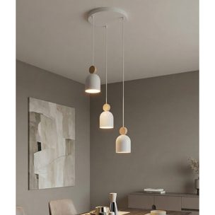 Lampada a sospensione MESI in acciaio bianco opaco e legno