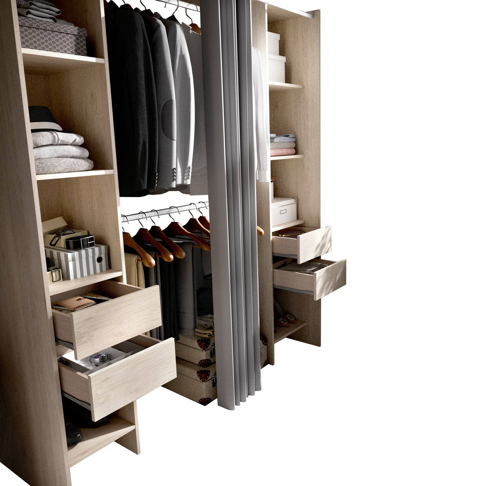 Guardaroba grande Olaf, Mobile camera da letto, Cabina armadio portabiti, Armadio appendiabiti, 180x50 h205 cm, Rovere