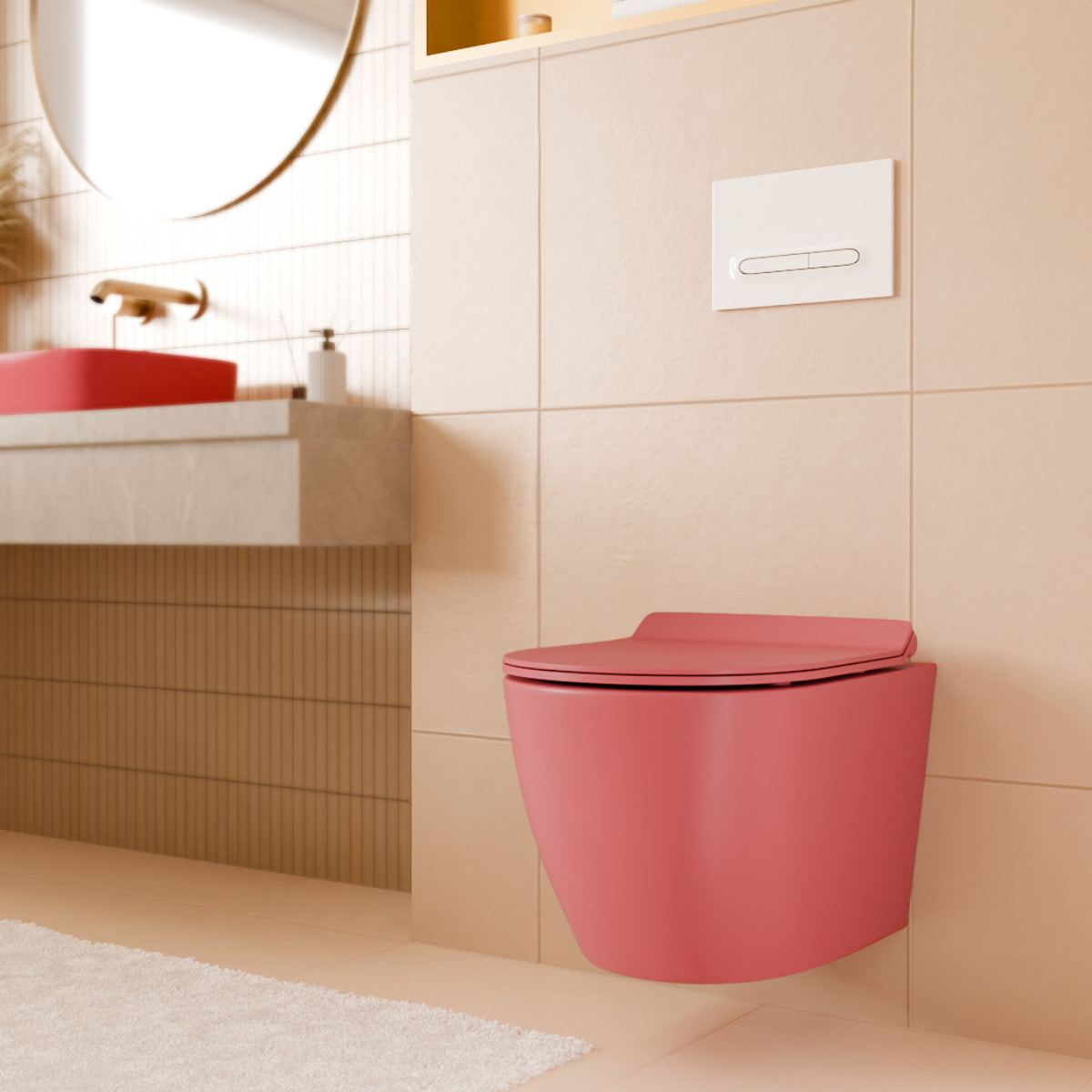 PixL Cuvette suspendue en céramique sans bride Tornado Quiet et fixations invisibles + abattant sofclose, rose (CEPX010RTORPPM)