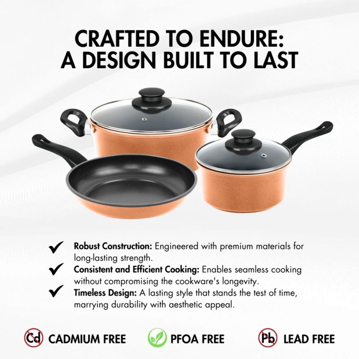 Batterie de cuisine anti-adhésive en cuivre 9 pièces Herzberg HG04838-COP