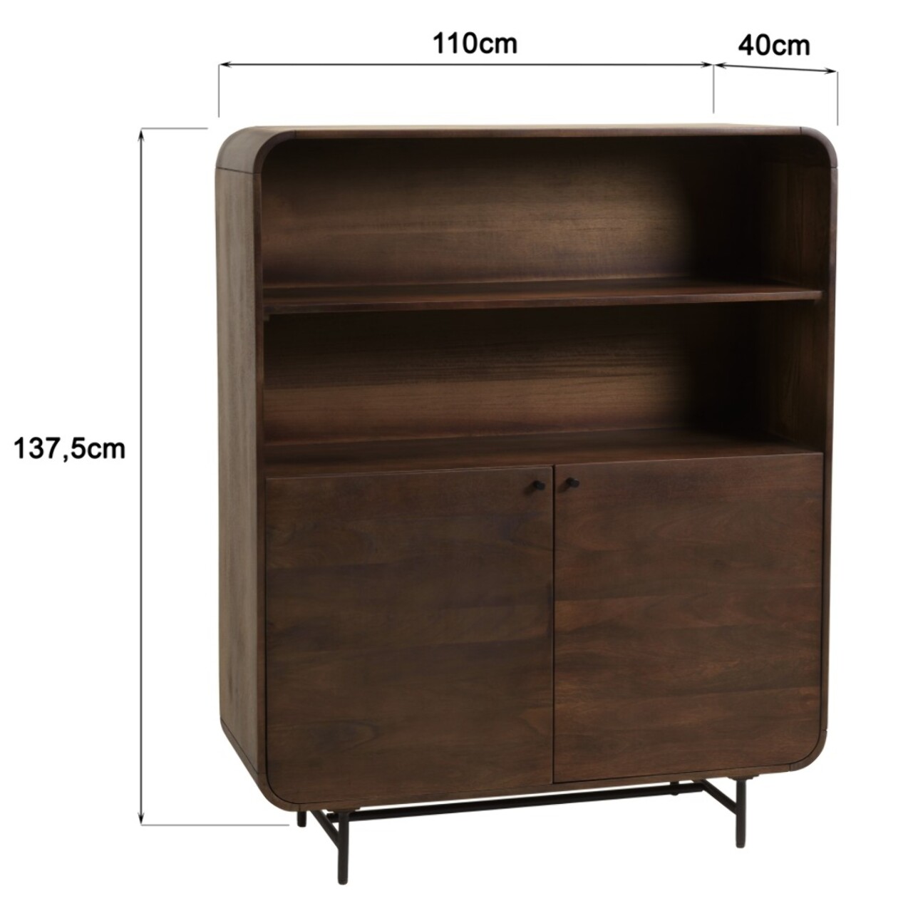 ALIX - Enfilade haute design bois foncé et métal noir 2 portes ALIX