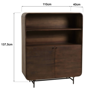 ALIX - Enfilade haute design bois foncé et métal noir 2 portes ALIX