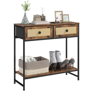 Mesa Consola Mueble para Recibidor con Estante Abierto y 2 Cajones Frontales de Ratán Consola para Recibidor Entrada Pasillo 80x30x75 cm Marrón Rústico