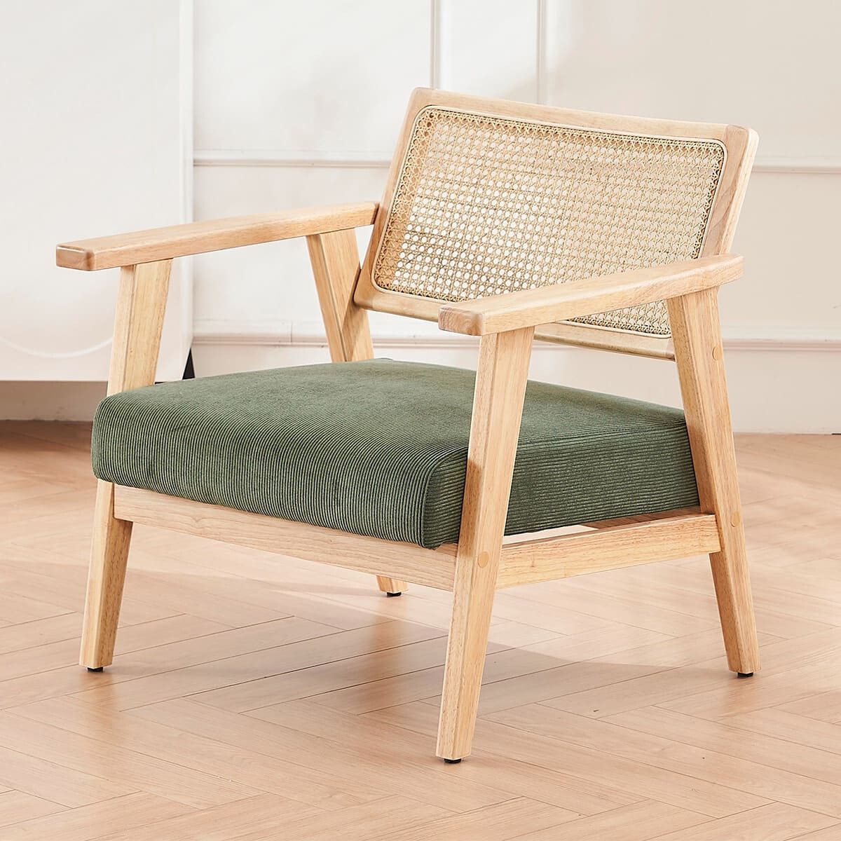 Fauteuil en velours côtelé et cannage - TIM