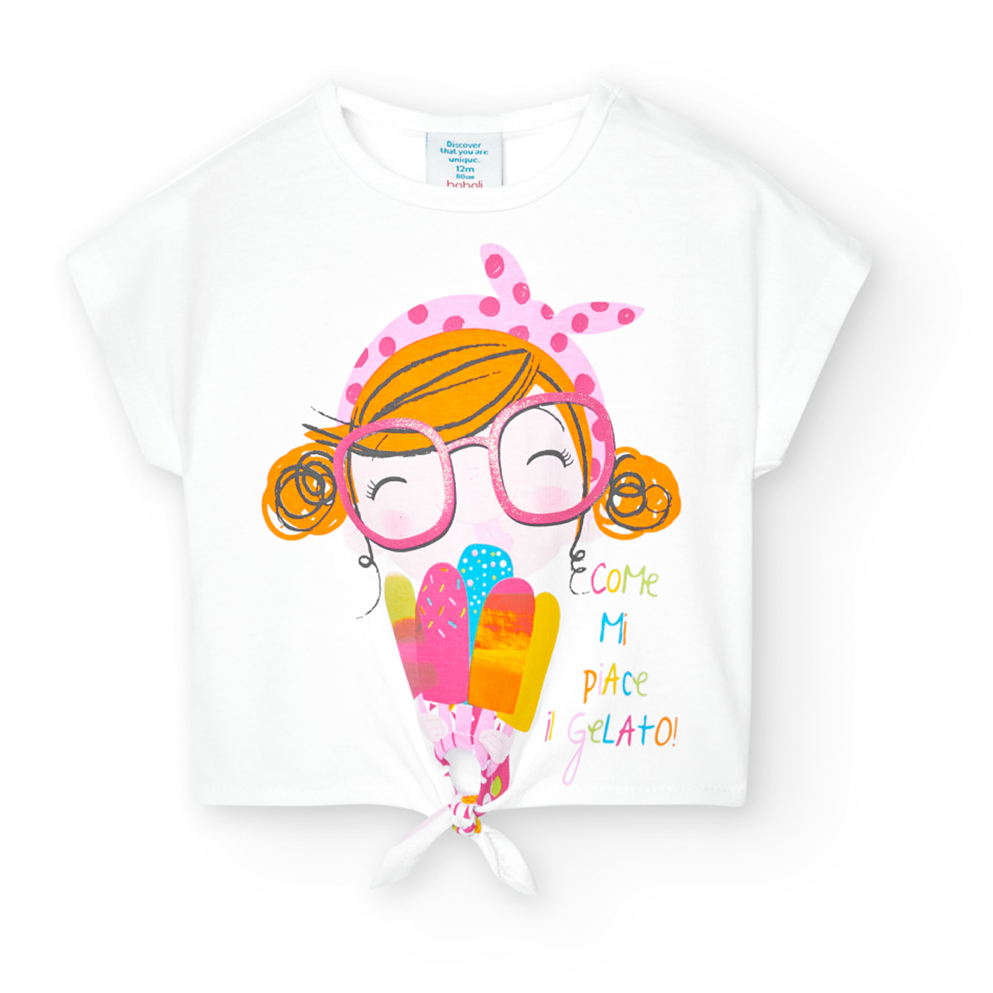 Conjunto niña, algodón estampado, mangas cortas, blanco