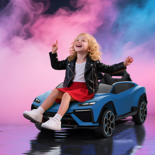 Coche Eléctrico para Niños de +3 Años, Lamborghini, Coche de Batería 12V, con Mando a Distancia 2,4 G, Motor Doble, Ruedas con Suspensión, Faros, Música, USB, Azul