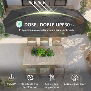 Sombrilla Doble 4x2,2 m Sombrilla Terraza Exterior con Manivela Manual Impermeable y Protección UV30+ Parasol Grande para Terraza Playa Piscina Gris Oscuro