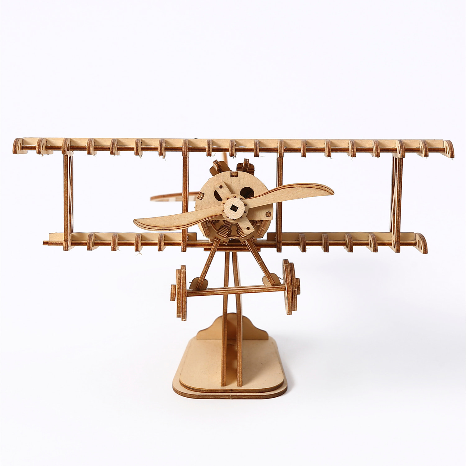 Maqueta de Madera 3D, diseño de Avioneta con movimiento mecánico. 105 piezas.