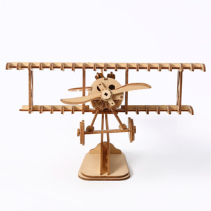Maqueta de Madera 3D, diseño de Avioneta con movimiento mecánico. 105 piezas.