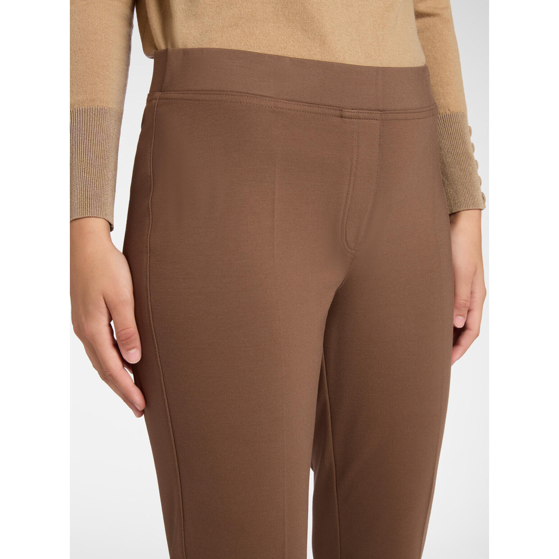 Elena Mirò - Pantalones de tiro alto en punto milanés - Marrón