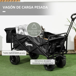 Carro de Jardín con Bolsa Térmica Desmontable Carro Plegable con Longitud y Ángulo del Mango Ajustables y Bolsa de Transporte Carga 100 kg Negro