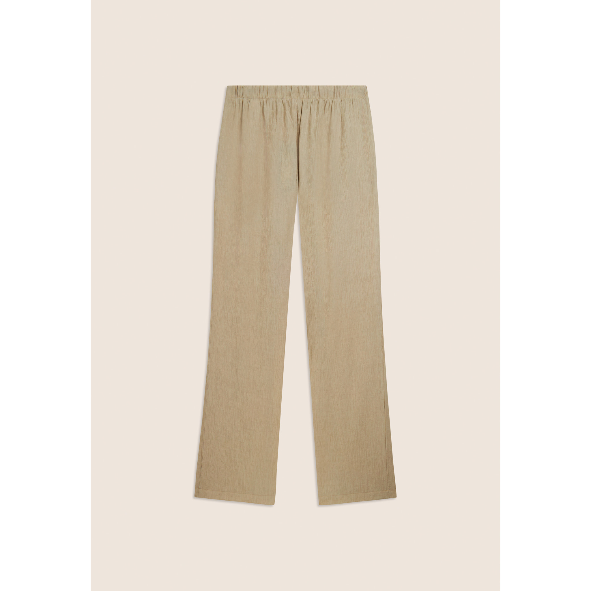 Pantaloni wide leg in tessuto crinkle fluido