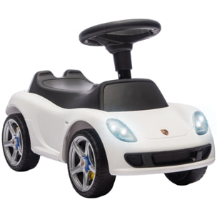 Correpasillos para Bebés de 18 a 36 Meses, Licencia de Porsche, Coche sin Pedales con 2 Faros, Bocina, Sonido de Arranque, para Interior y Exterior, 63x28,5x38 cm, Blanco