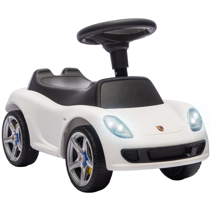 Correpasillos para Bebés de 18 a 36 Meses, Licencia de Porsche, Coche sin Pedales con 2 Faros, Bocina, Sonido de Arranque, para Interior y Exterior, 63x28,5x38 cm, Blanco