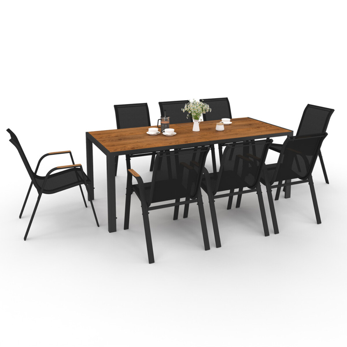 Ensemble repas Timbia 8 places verre trempé effet bois