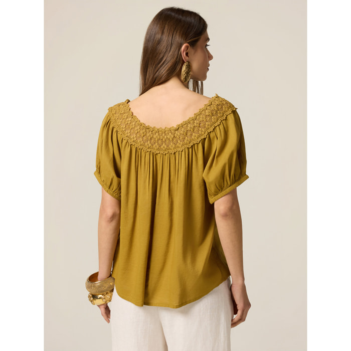 Oltre - Blusa de muselina con encaje - Verde