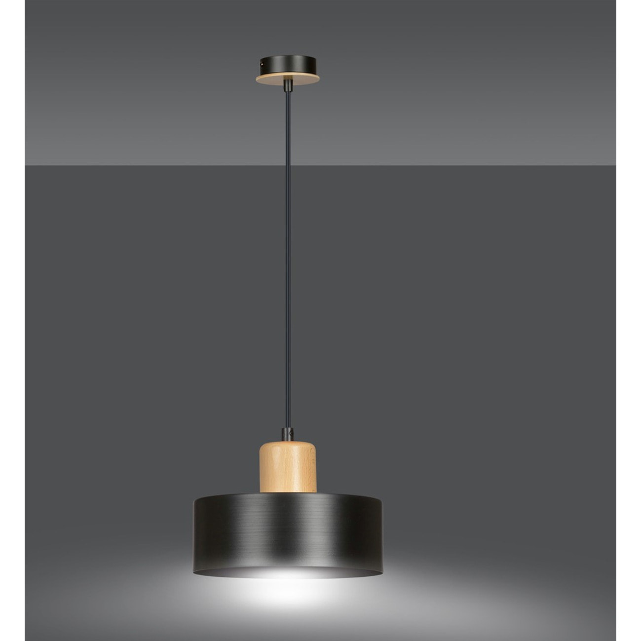 Lampada a sospensione Torin in acciaio nero opaco e legno