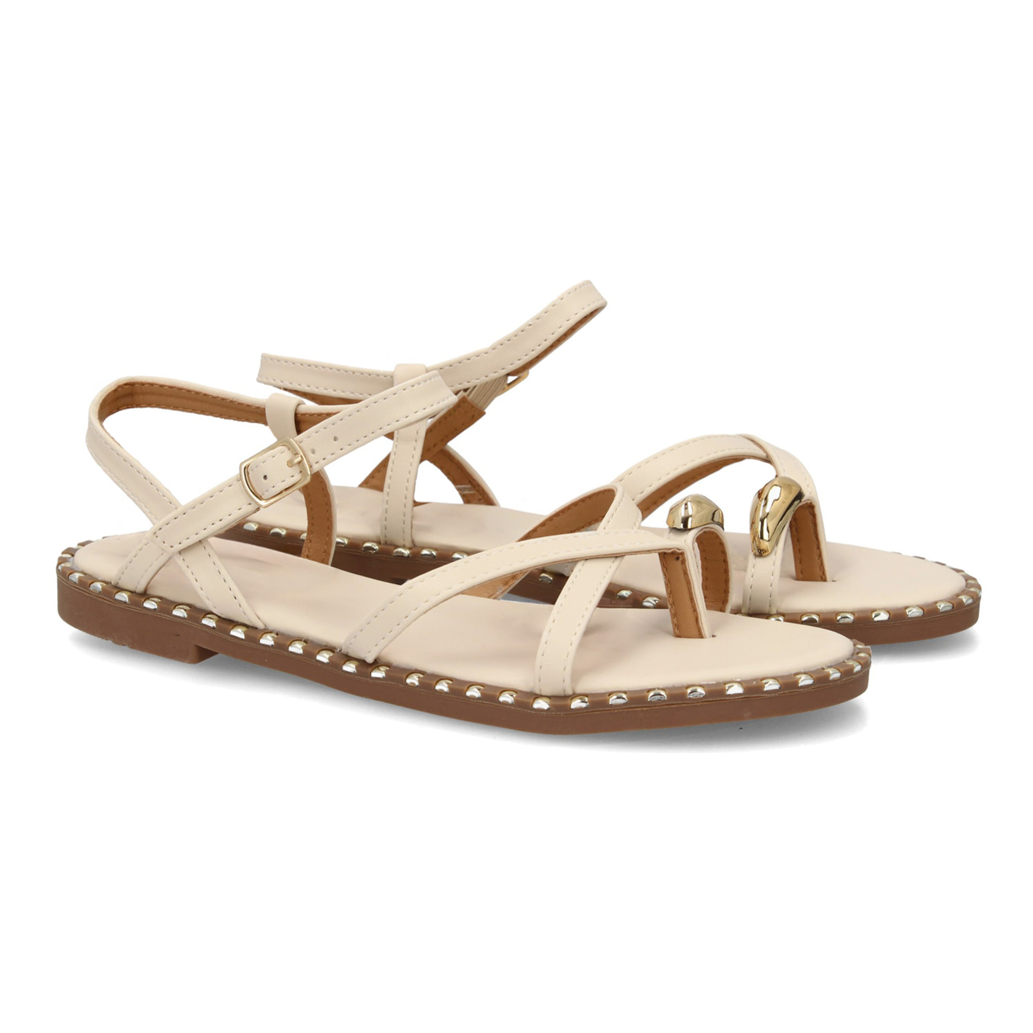 Sandalia plana mujer elegante verano con tachuelas