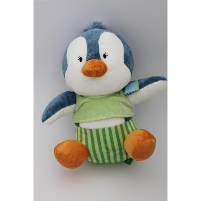 Playtime 49355 - Peluche Pinguino Azzurro seduto con Vestito Verde 33 cm circa