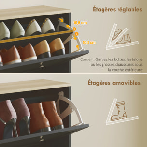 Meuble à chaussures 4 portes battantes style classique chic aspect bois clair noir