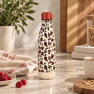 Bouteille animals léopard 500ml en acier inoxydable terracotta