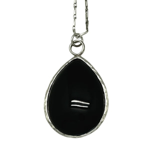 Collar largo Tears for Me en plata 10µ y cristal negro