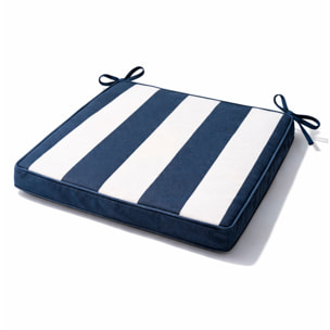 Galette de chaise imperméable déhoussable à rayures ARCACHON - Bleu Foncé
