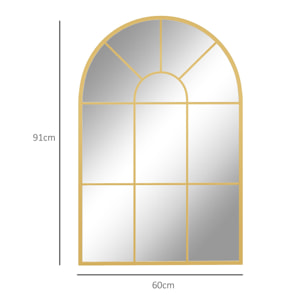 Espejo Decorativo de Pared 60x91 cm Espejo de Ventana de Metal para Salón Dormitorio Entrada Estilo Moderno Dorado