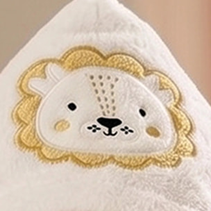 Peignoir enfant enfant pur coton 420 g/m² brodé jaune beige Petit lion angora