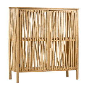 Armoire basse 2 portes en bois flotté et bois massif de teck - JESSIE
