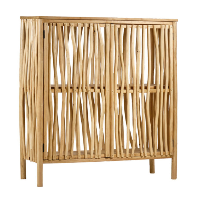 Armoire basse 2 portes en bois flotté et bois massif de teck - JESSIE