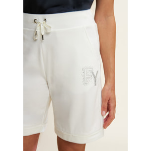 Pantaloni corti con Risvolto e Logo Strass