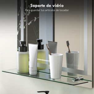 Espejo de Baño con Luces LED, 60x80 cm, Espejo de Pared, 3 Colores de Luz, Brillo Regulable, Estante de Vidrio, Función de Memoria, Interruptor Táctil, IP44, Vertical