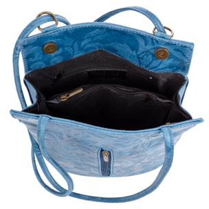 Archi borsa a spalla donna. Pelle autentica finitura scamosciata incisa fiori.