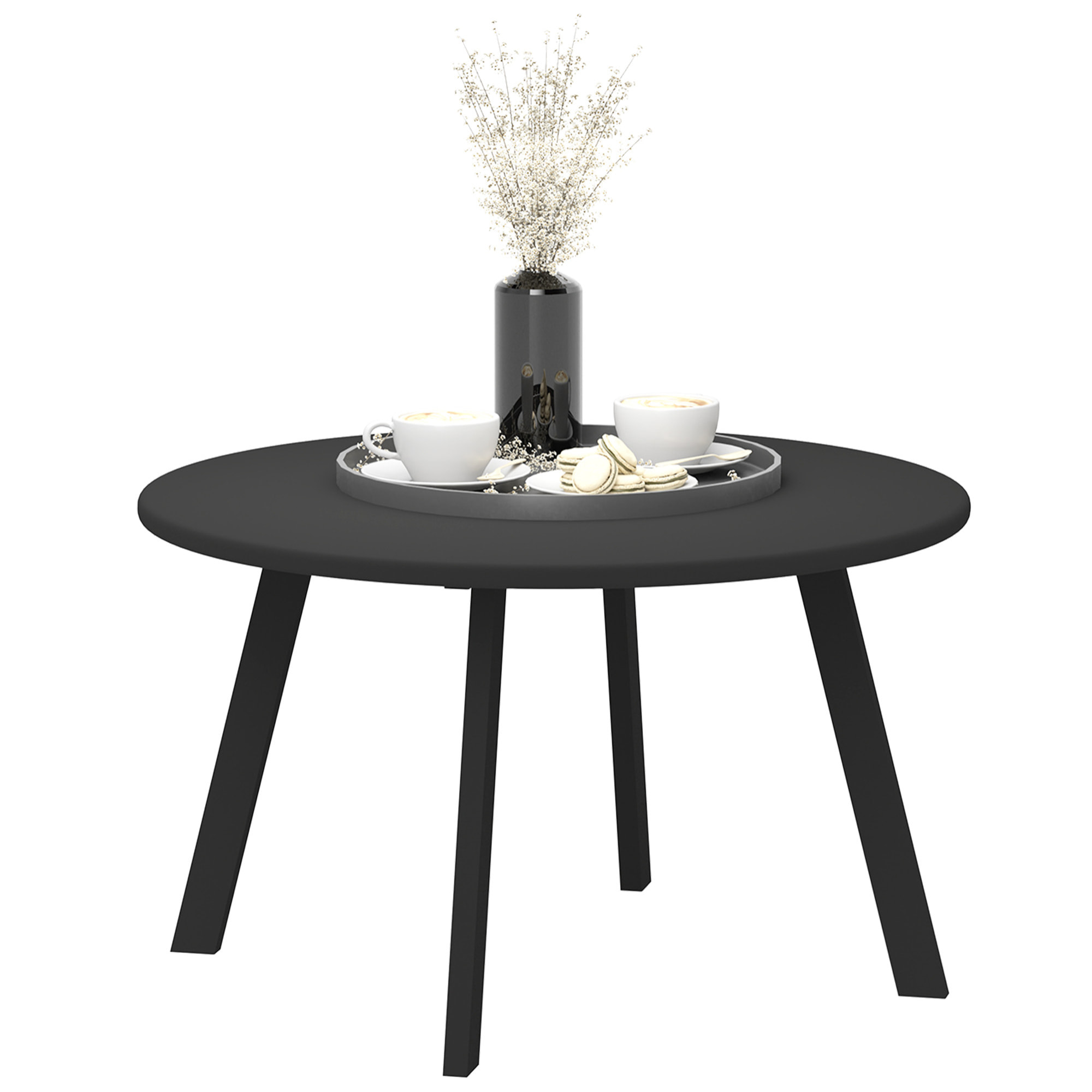 Mesa de Centro de Jardín Redonda de Metal Mesa Auxiliar con Bordes Redondeados Patas Antideslizantes Mesa de Café para Patio Balcón Salón Negro