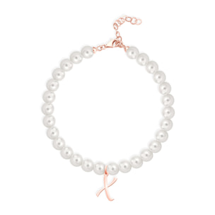 Bracciale Fujiko con Pendente Lettera X Perle Argento Rosè