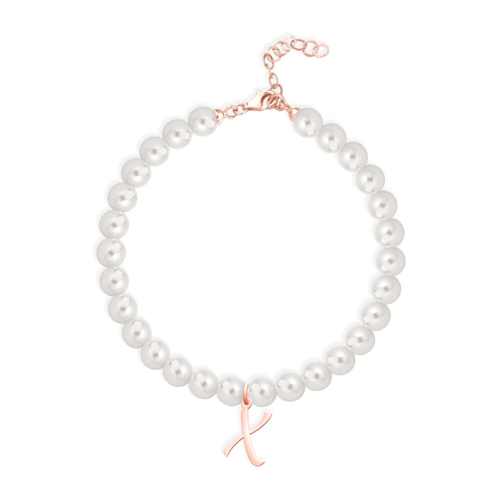 Bracciale Fujiko con Pendente Lettera X Perle Argento Rosè